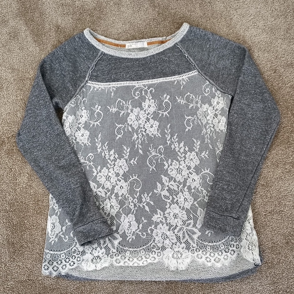 Jolt Sweatshirt Women's Medium Gray Lace Front Crew Pullover Distressed Y2K